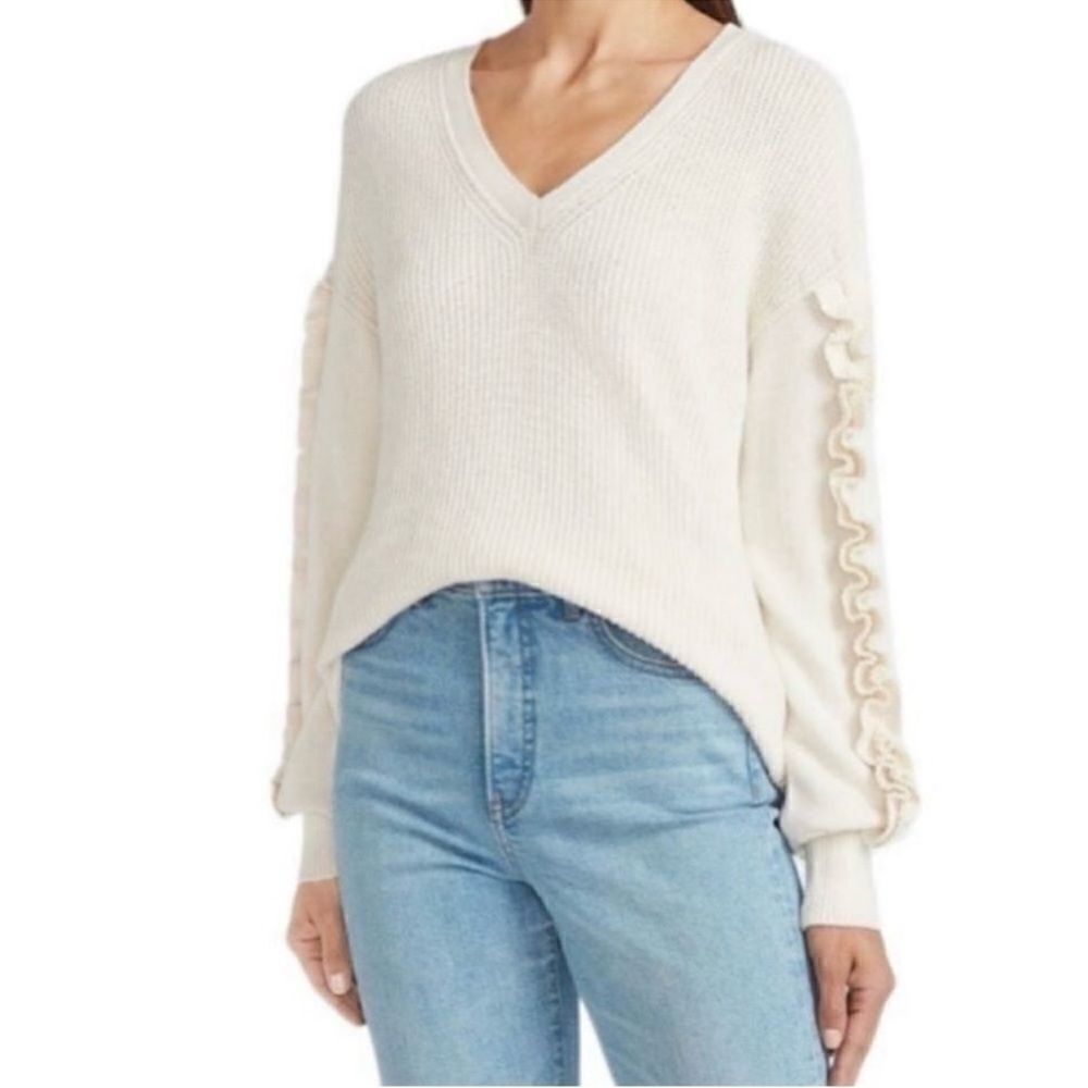 Express Cream Ruffle Sleeve Sweater(Size Small)